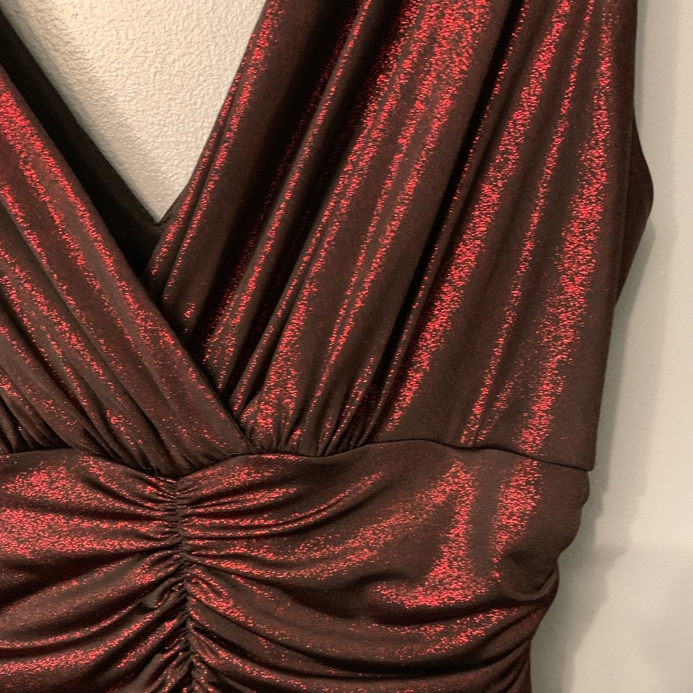 Deep red sparkly ruched dress